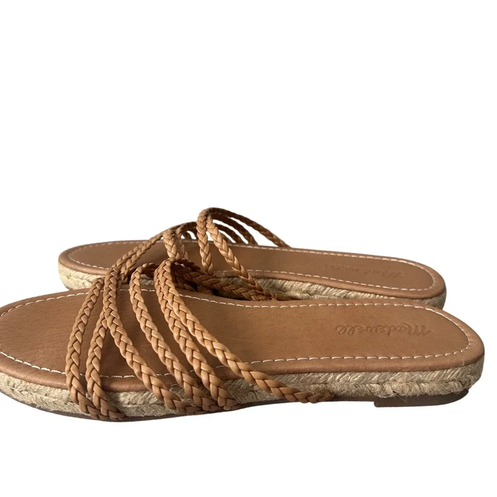 Madewell Espadrille Sandals Braided‎ Straps Tan Leather Slides Size 8